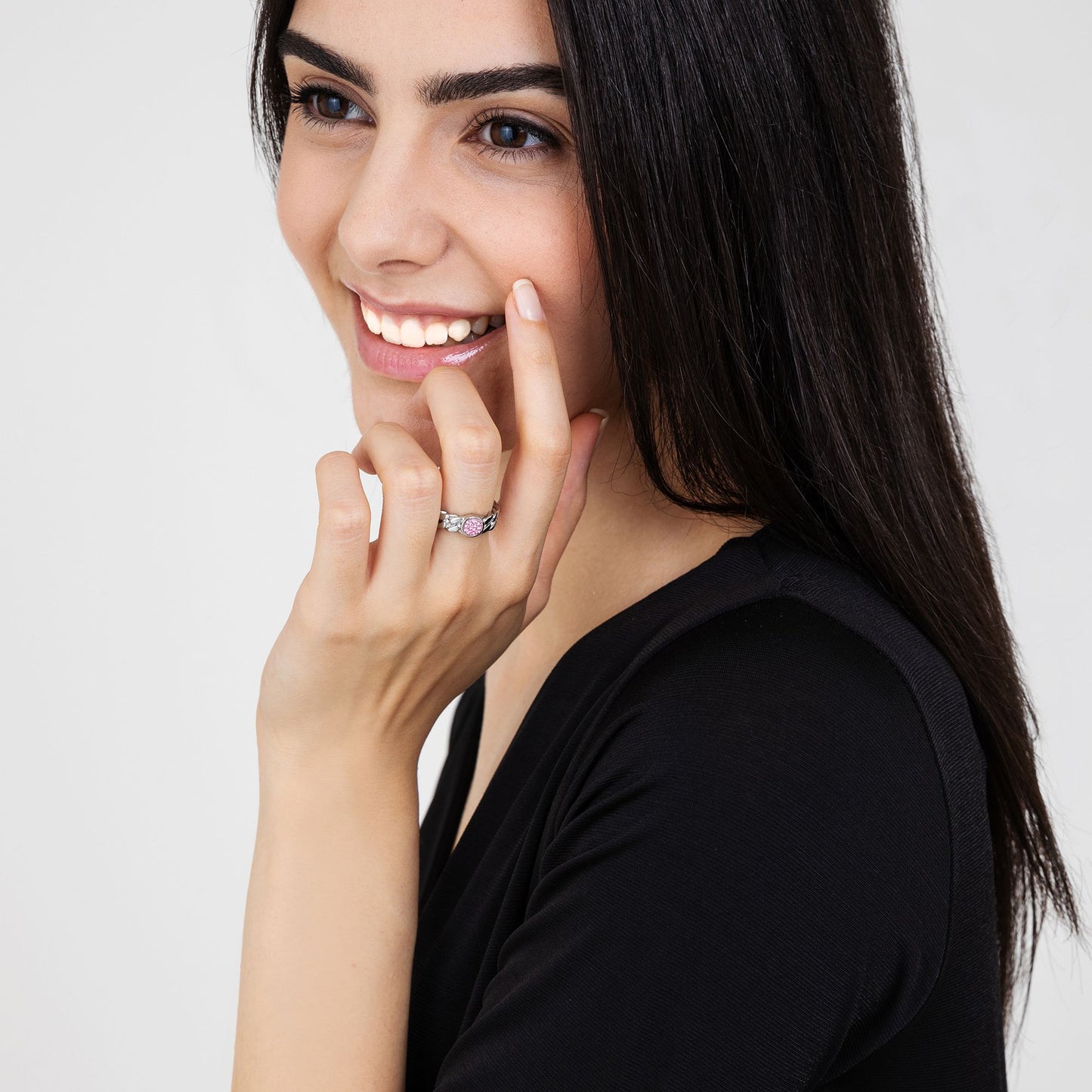 BAGUE FEMME EN ACIER AVEC CRISTAL ROSE