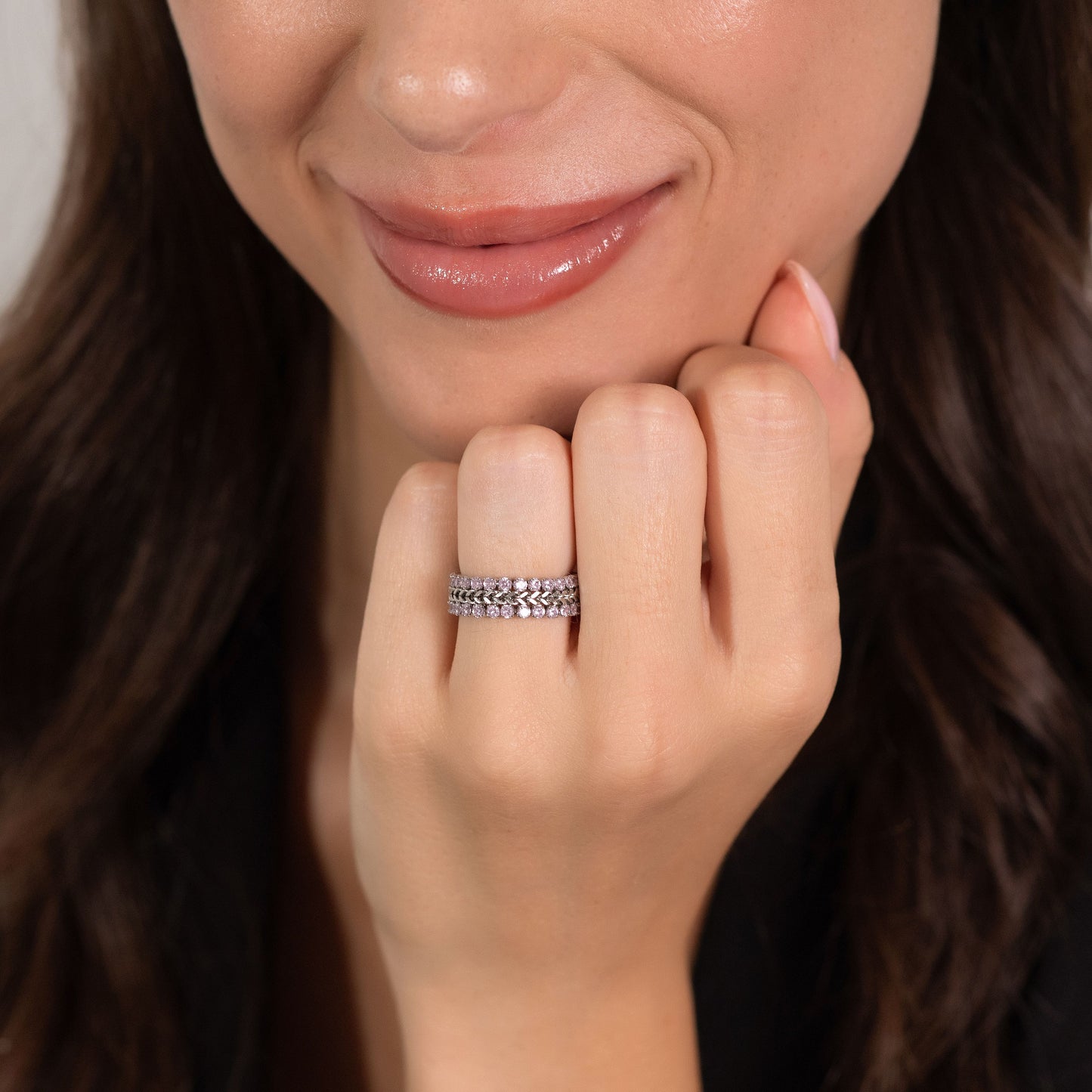 BAGUE FEMME EN ACIER AVEC CRISTAUX BLANCS TAILLE M