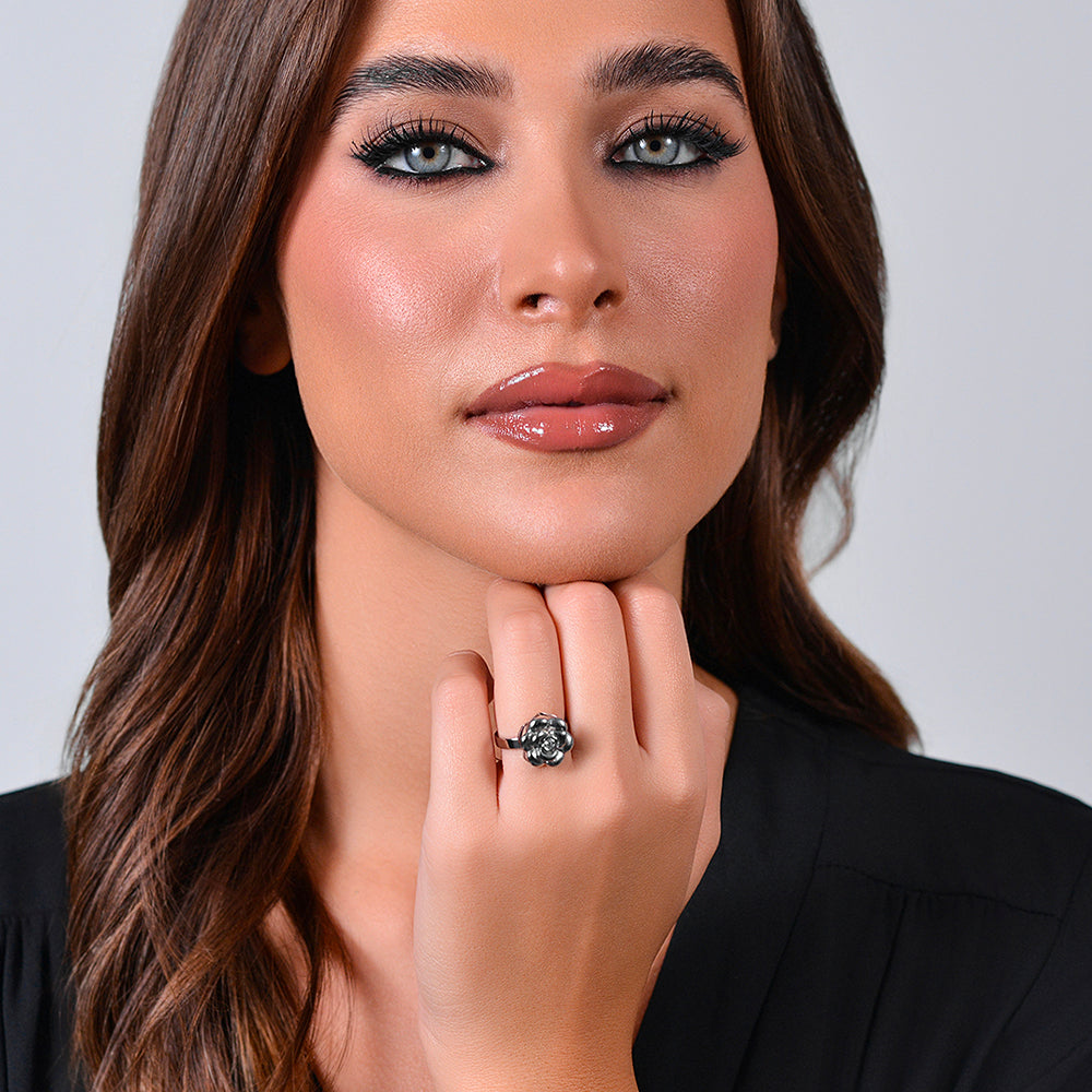 ANELLO DONNA IN ACCIAIO CON ROSA GIREVOLE