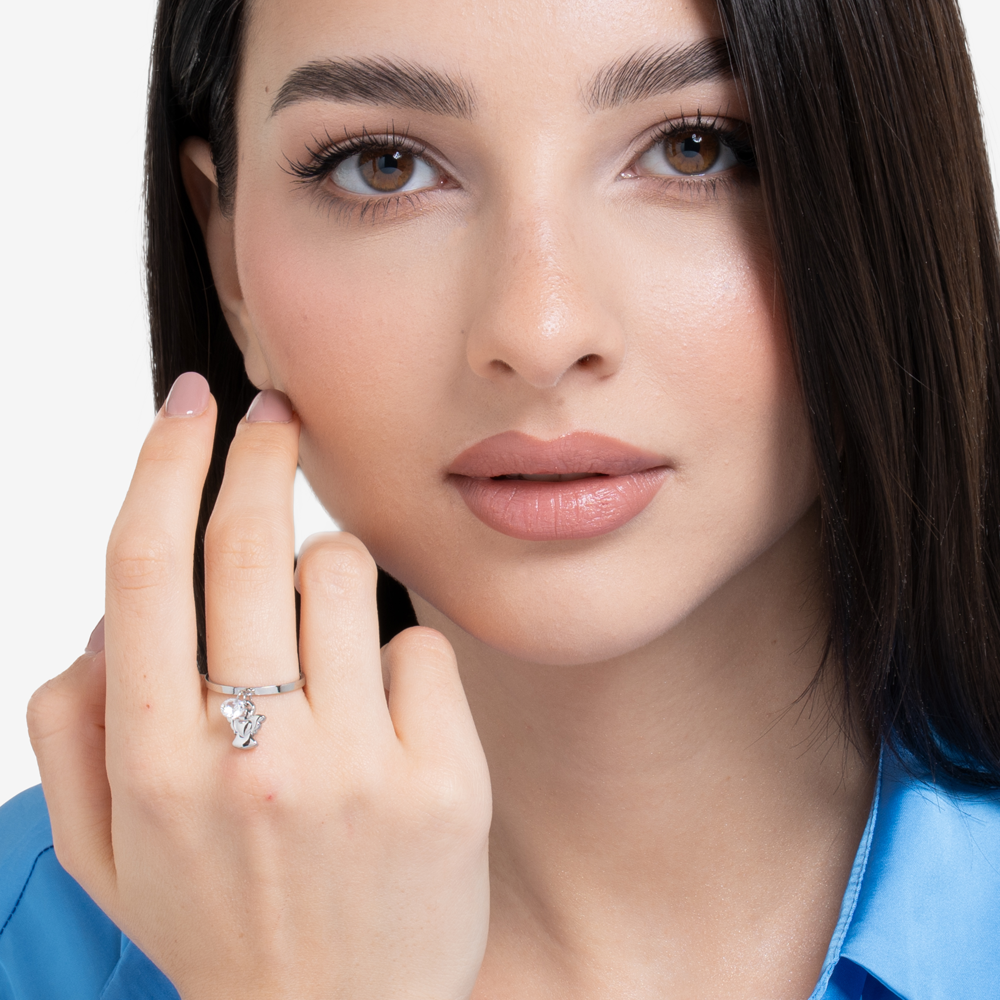 ANELLO DONNA IN ACCIAIO CON ANGELO E ZIRCONE BIANCO