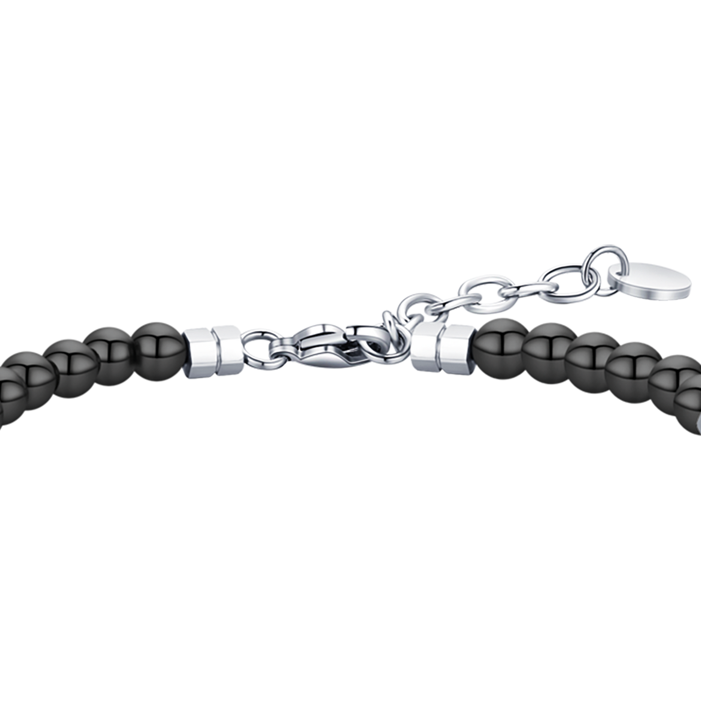 BRACELET EN ACIER POUR HOMMES AVEC PIERRES NOIRES ET ÉLÉMENTS EN ACIER