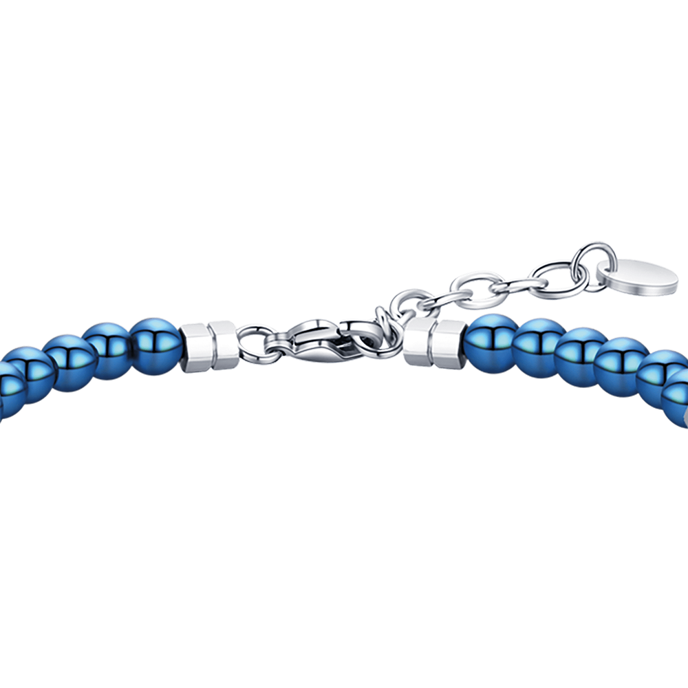 BRACELET POUR HOMME EN ACIER AVEC PIERRES BLEUES ET ÉLÉMENTS EN ACIER