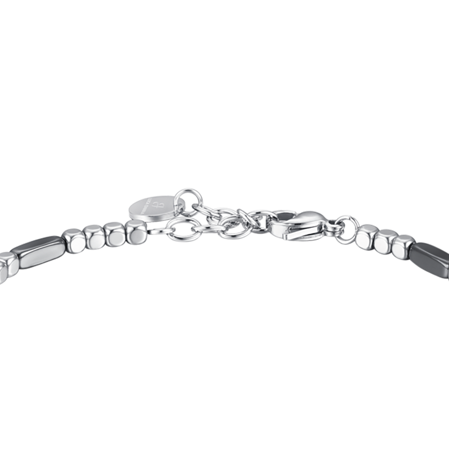 BRACELET EN ACIER POUR HOMMES AVEC ÉLÉMENTS EN HÉMATITE ET GRIS ARGENTÉ