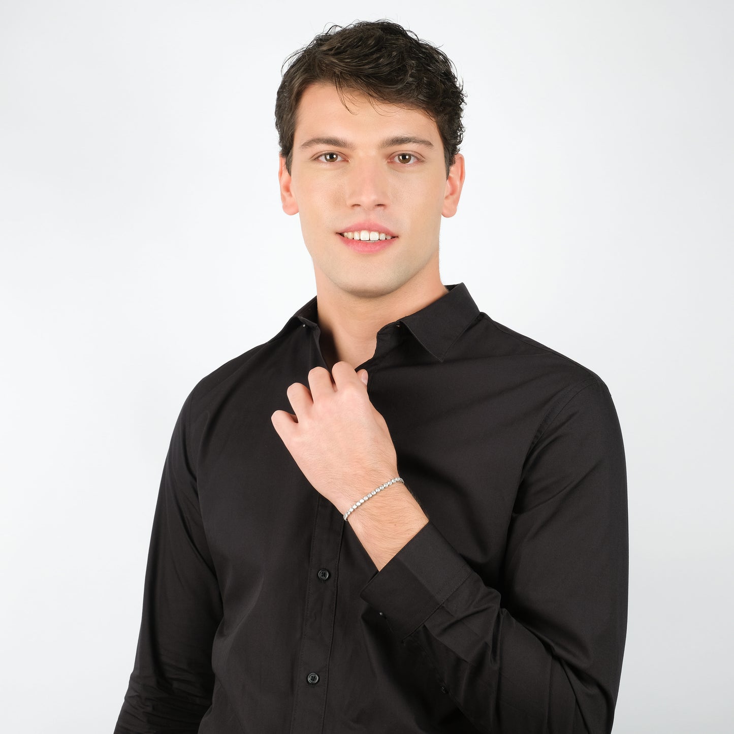 BRACELET TENNIS POUR HOMME EN ACIER AVEC CRISTAUX BLANCS