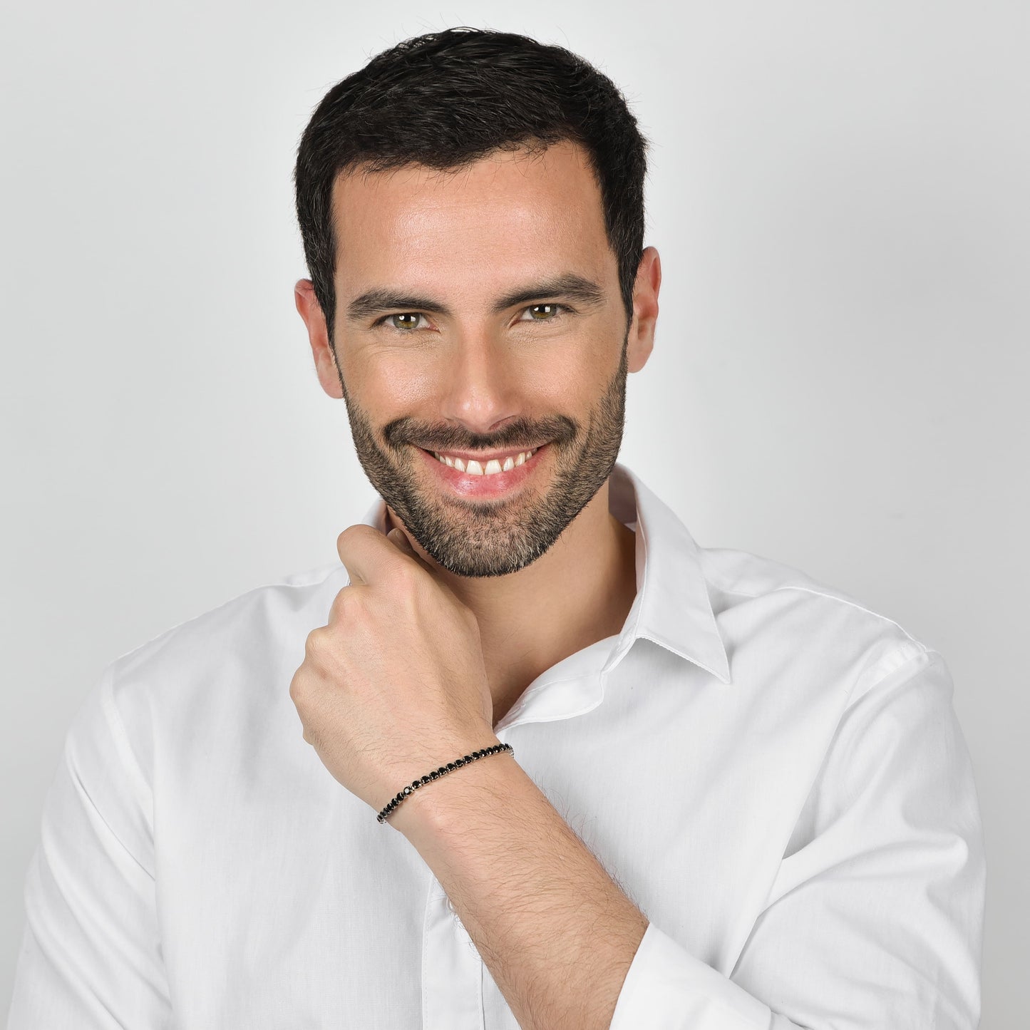 BRACELET TENNIS EN ACIER POUR HOMME AVEC CRISTAUX NOIRS