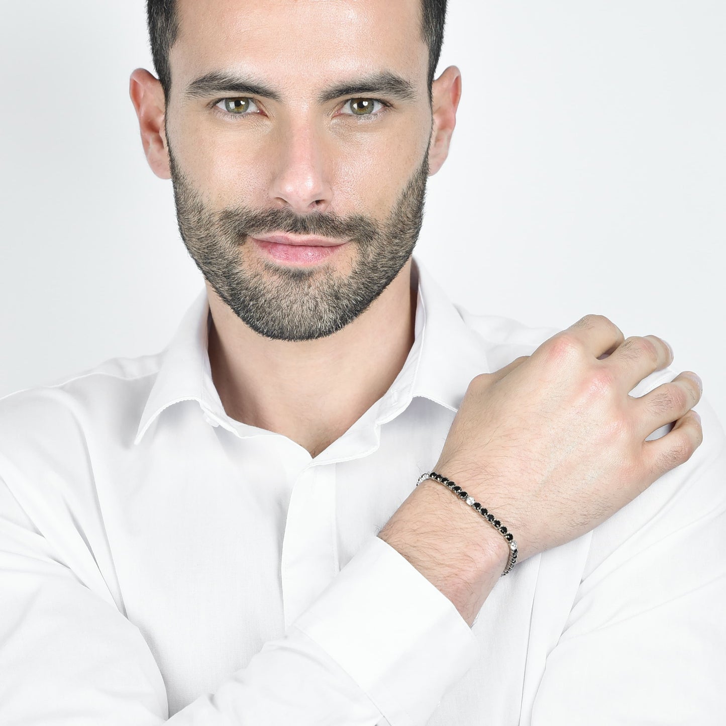 BRACELET TENNIS EN ACIER POUR HOMME AVEC CRISTAUX NOIRS ET BLANCS