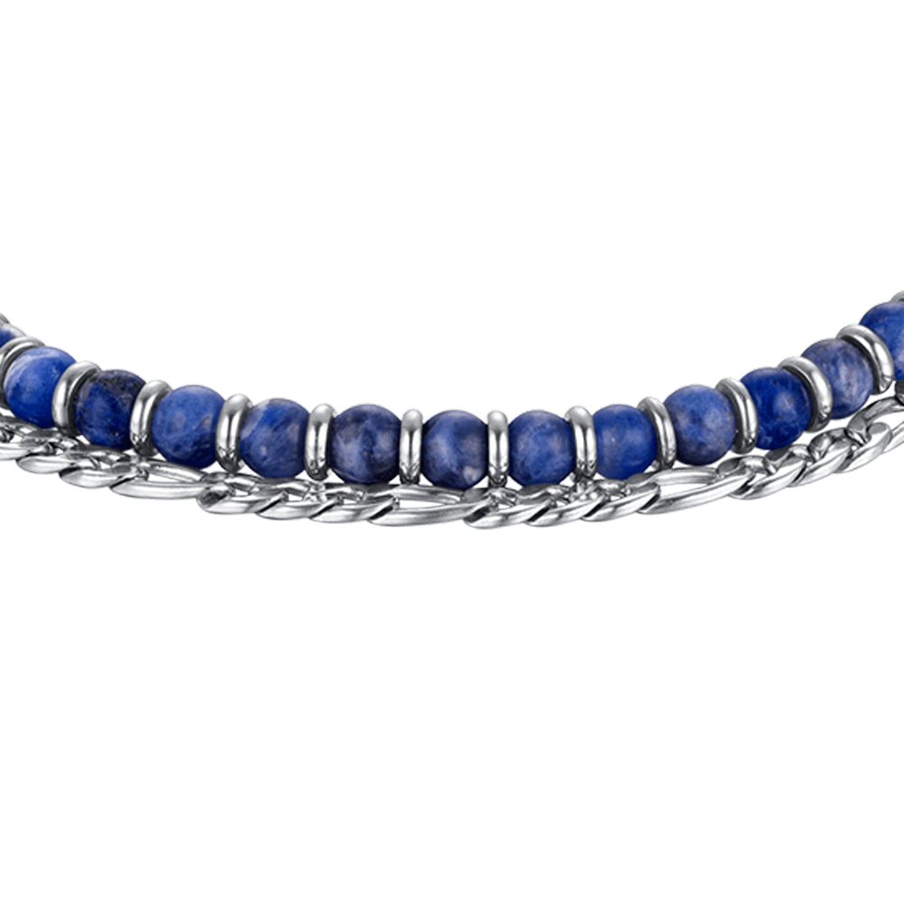 BRACELET POUR HOMME EN ACIER AVEC PIERRES BLEUES ET ÉLÉMENTS EN ACIER