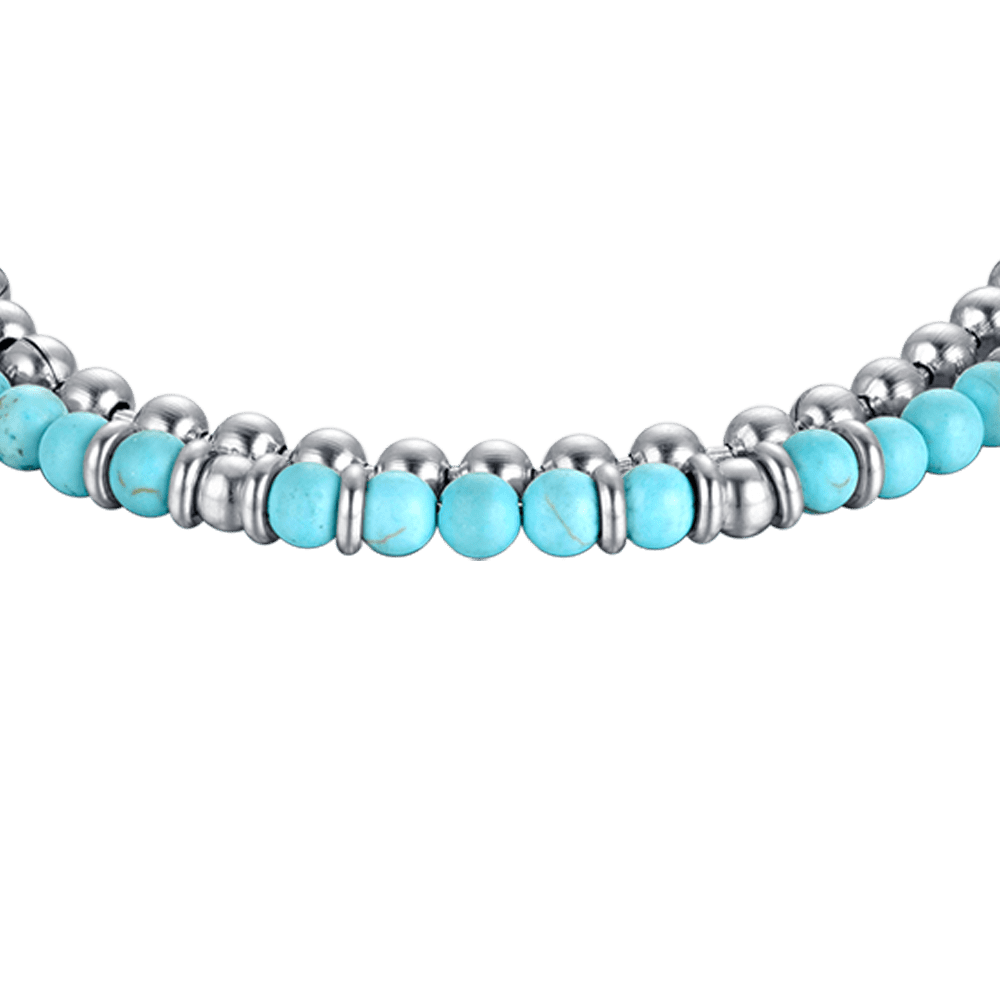 BRACELET HOMME EN ACIER AVEC PIERRES TURQUOISES ET ÉLÉMENTS EN ACIER