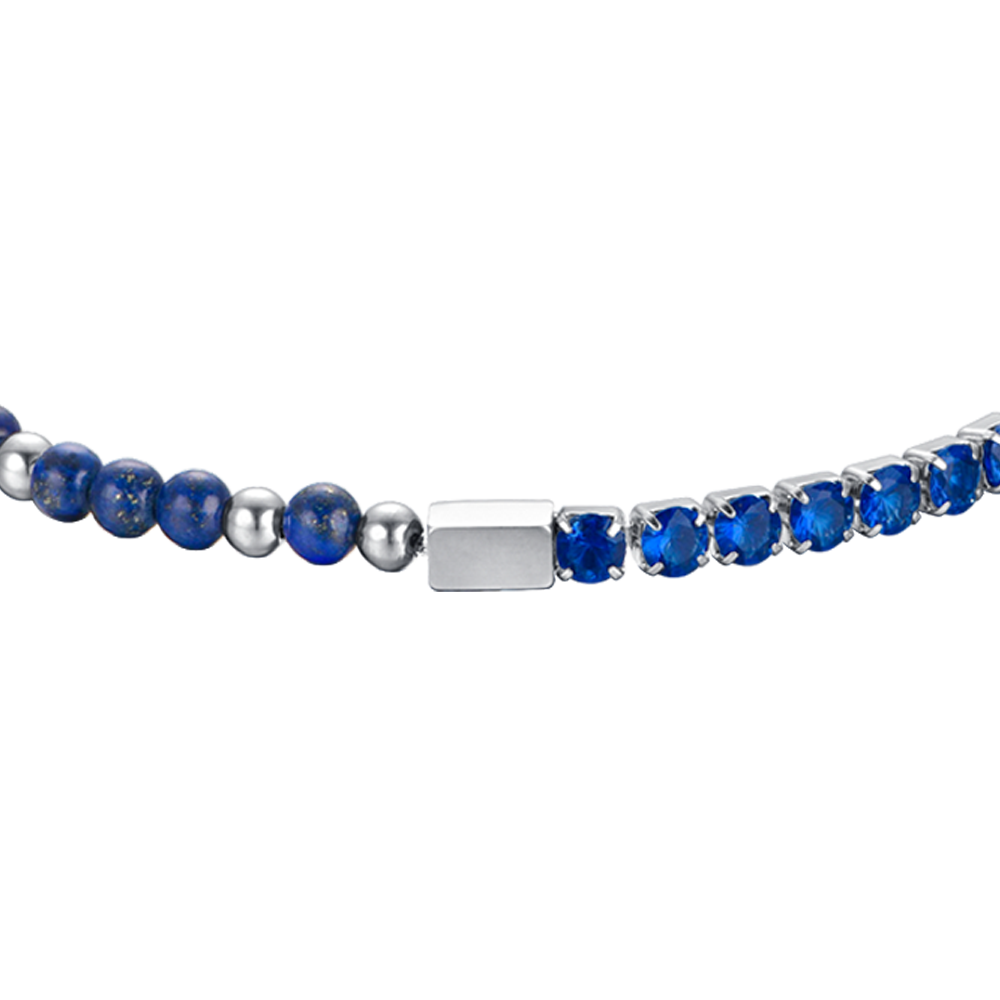 BRACELET HOMME EN ACIER AVEC CRISTAUX ET PIERRES BLEUS