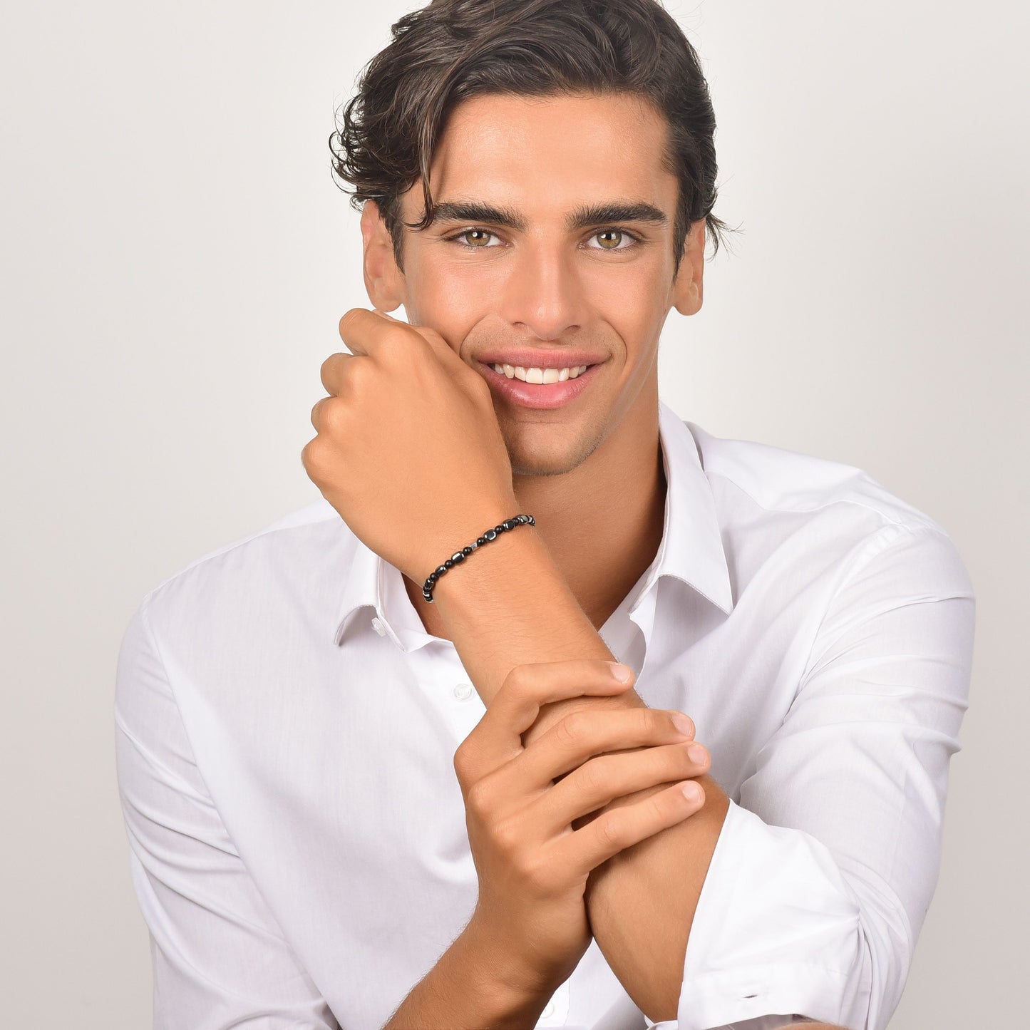 BRACELET HOMME EN ACIER AVEC IP GUN ET HÉMATITE NOIRE