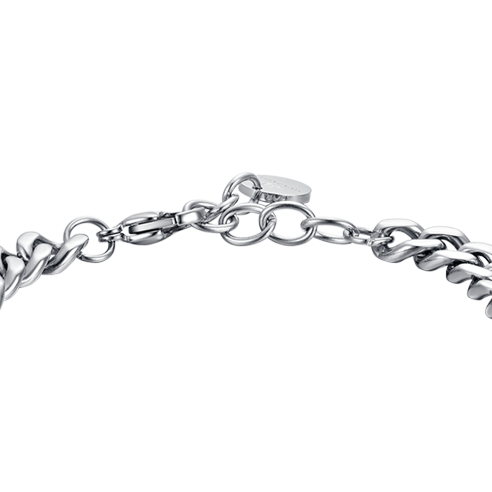 BRACELET HOMME EN ACIER AVEC ÉLÉMENT EN CUIR NOIR