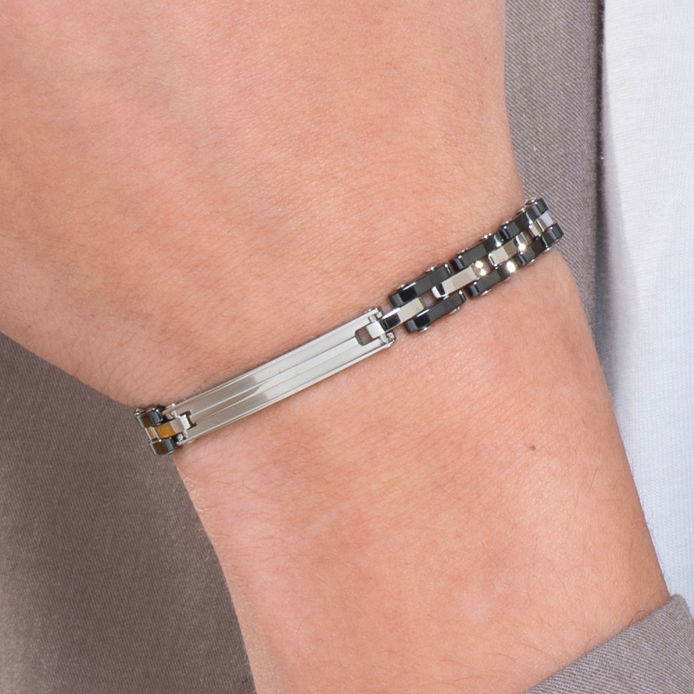 BRACELET HOMME EN ACIER AVEC CÉRAMIQUE NOIRE