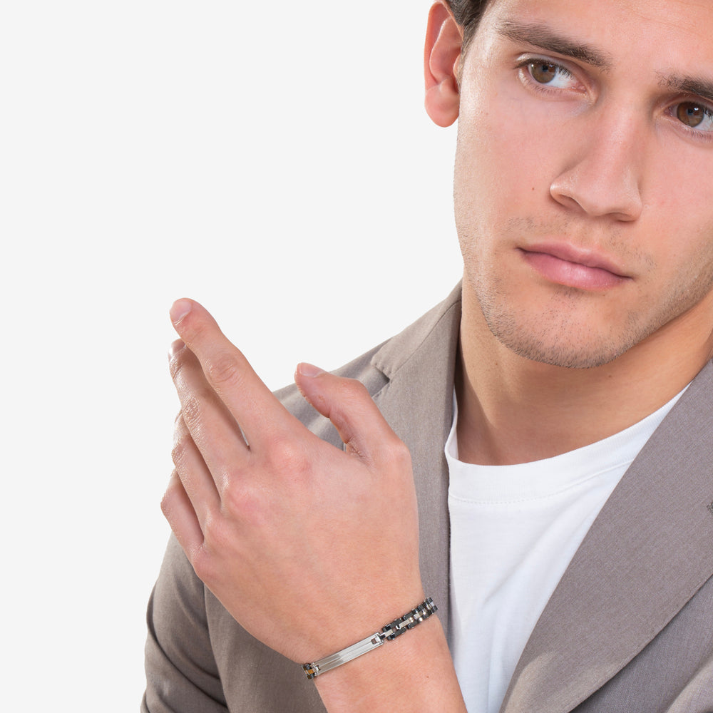 BRACELET HOMME EN ACIER AVEC CÉRAMIQUE NOIRE
