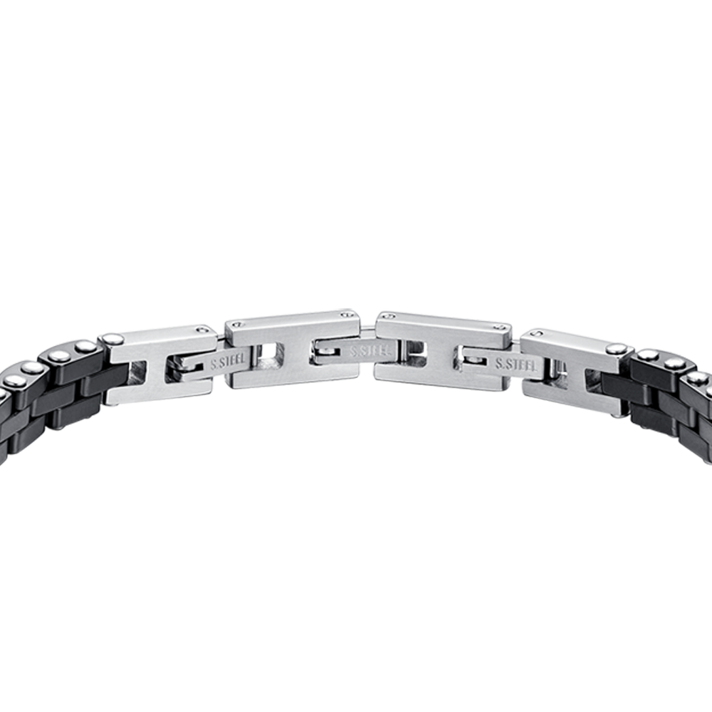 BRACELET HOMME EN ACIER ET CÉRAMIQUE NOIRE AVEC CRISTAUX NOIRS