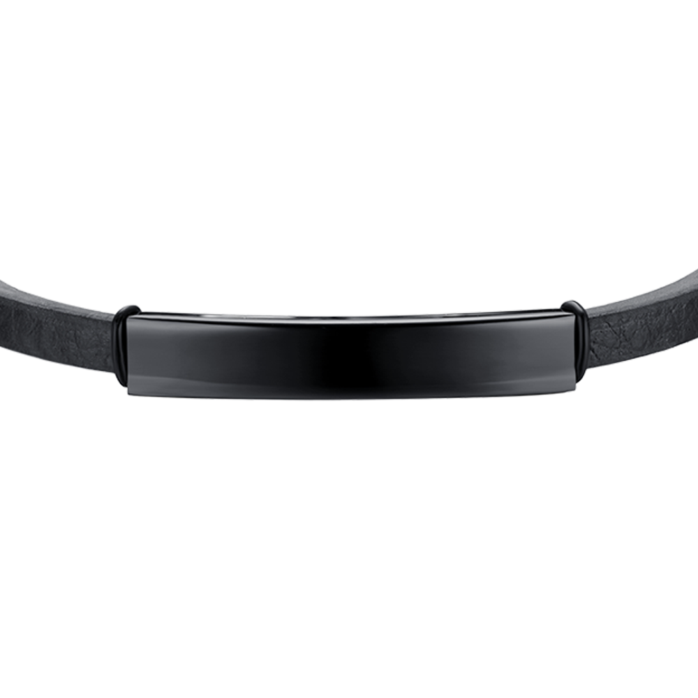 BRACELET HOMME EN CUIR AVEC PLAQUE EN ACIER IP NOIR