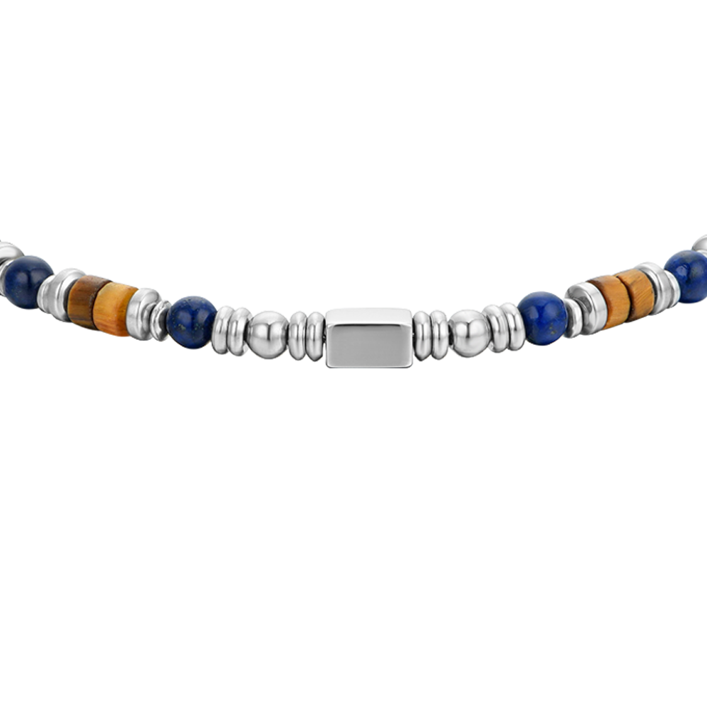BRACCIALE UOMO IN ACCIAIO CON PIETRA LAPIS ED ELEMENTI OCCHIO DI TIGRE