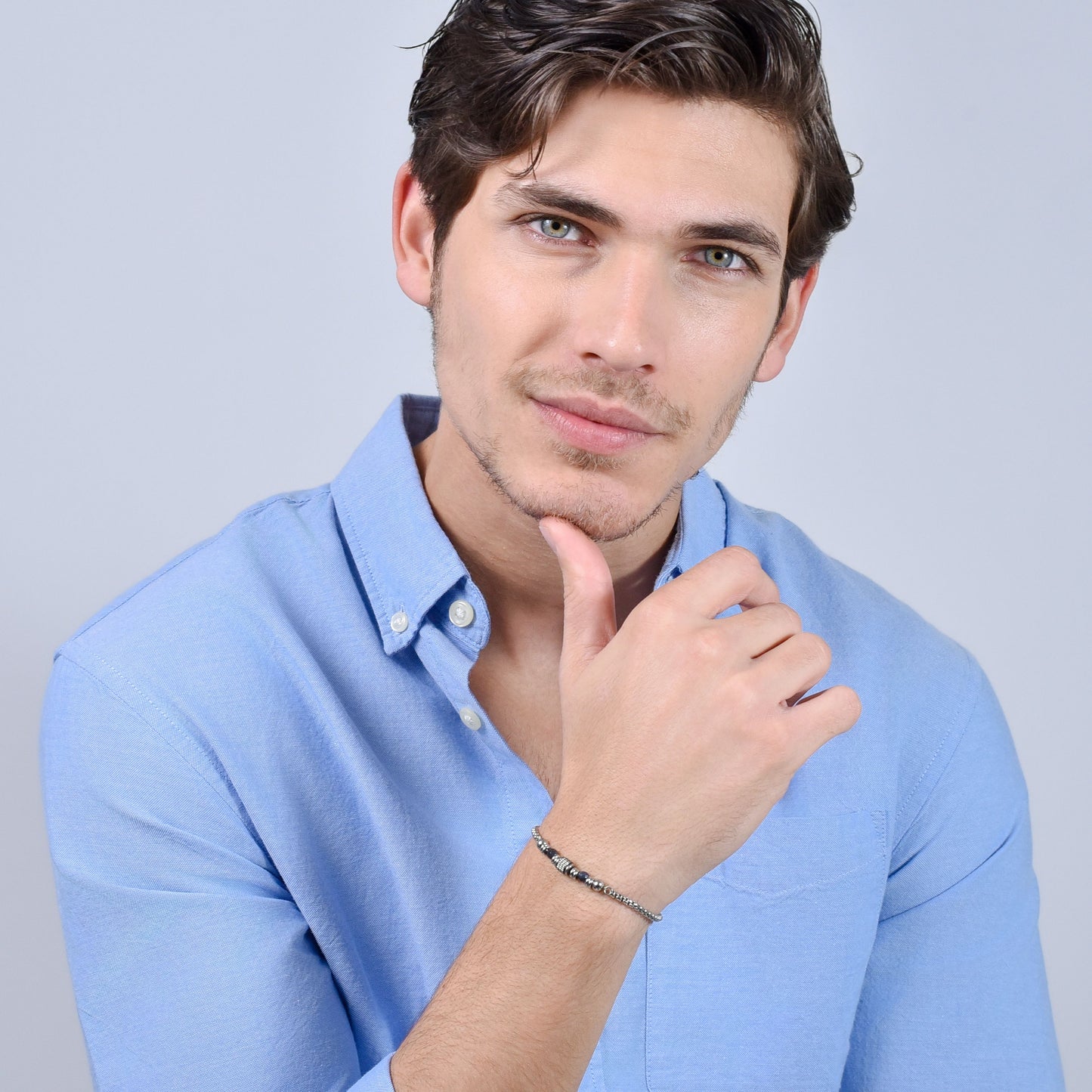 BRACELET HOMME EN ACIER SODALITE BLEU