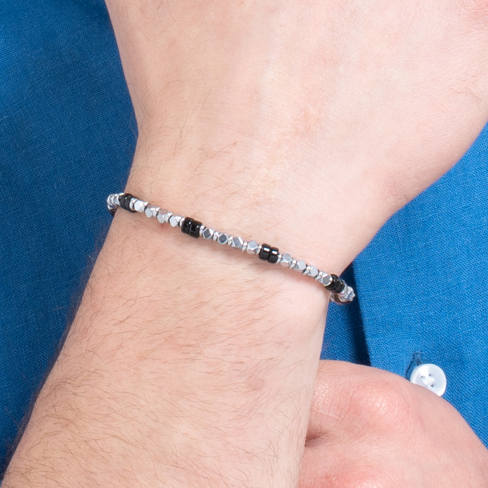 BRACCIALE UOMO IN ACCIAIO CON EMATITE E PIETRE ONICE