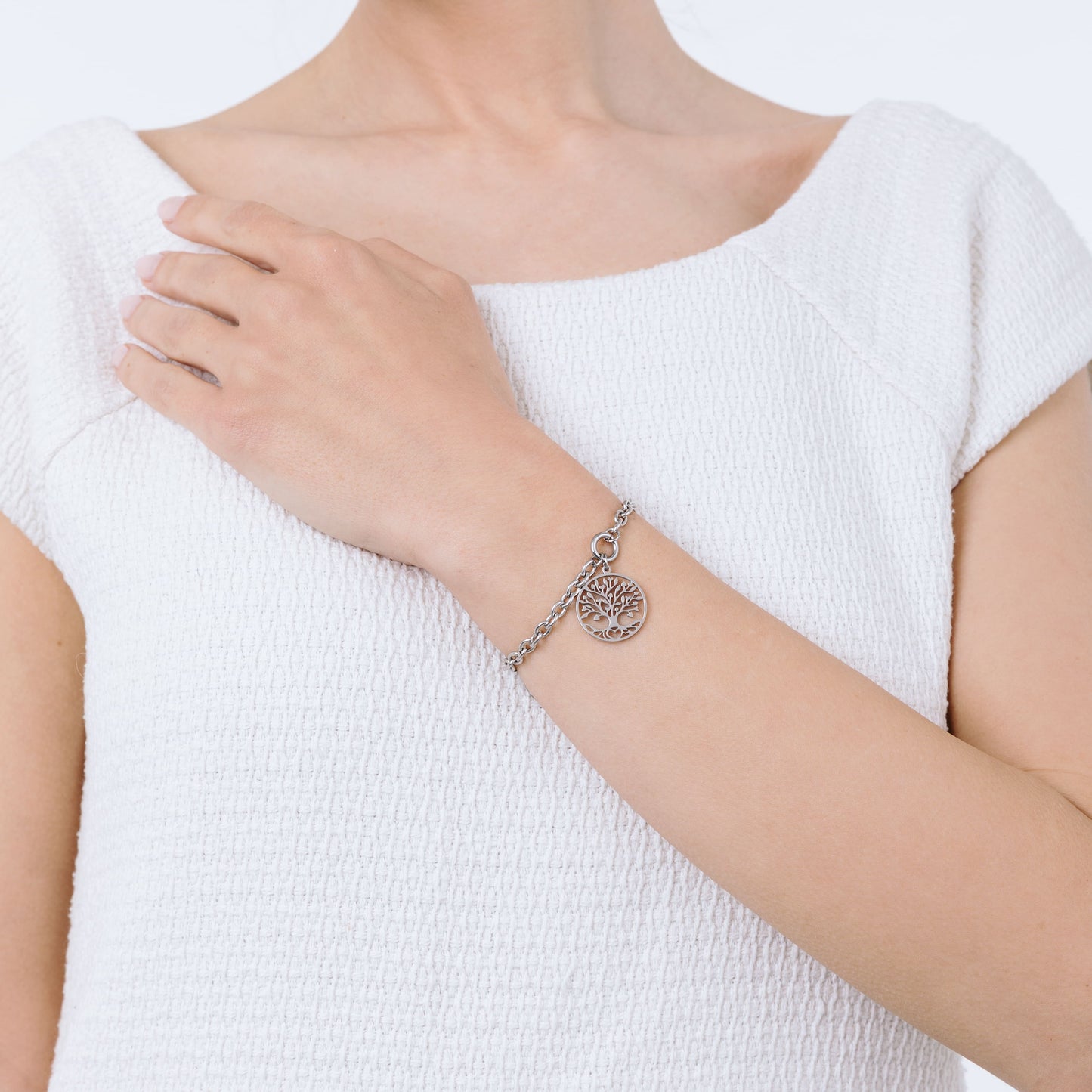 BRACELET FEMME EN ACIER AVEC PENDENTIF ARBRE DE VIE