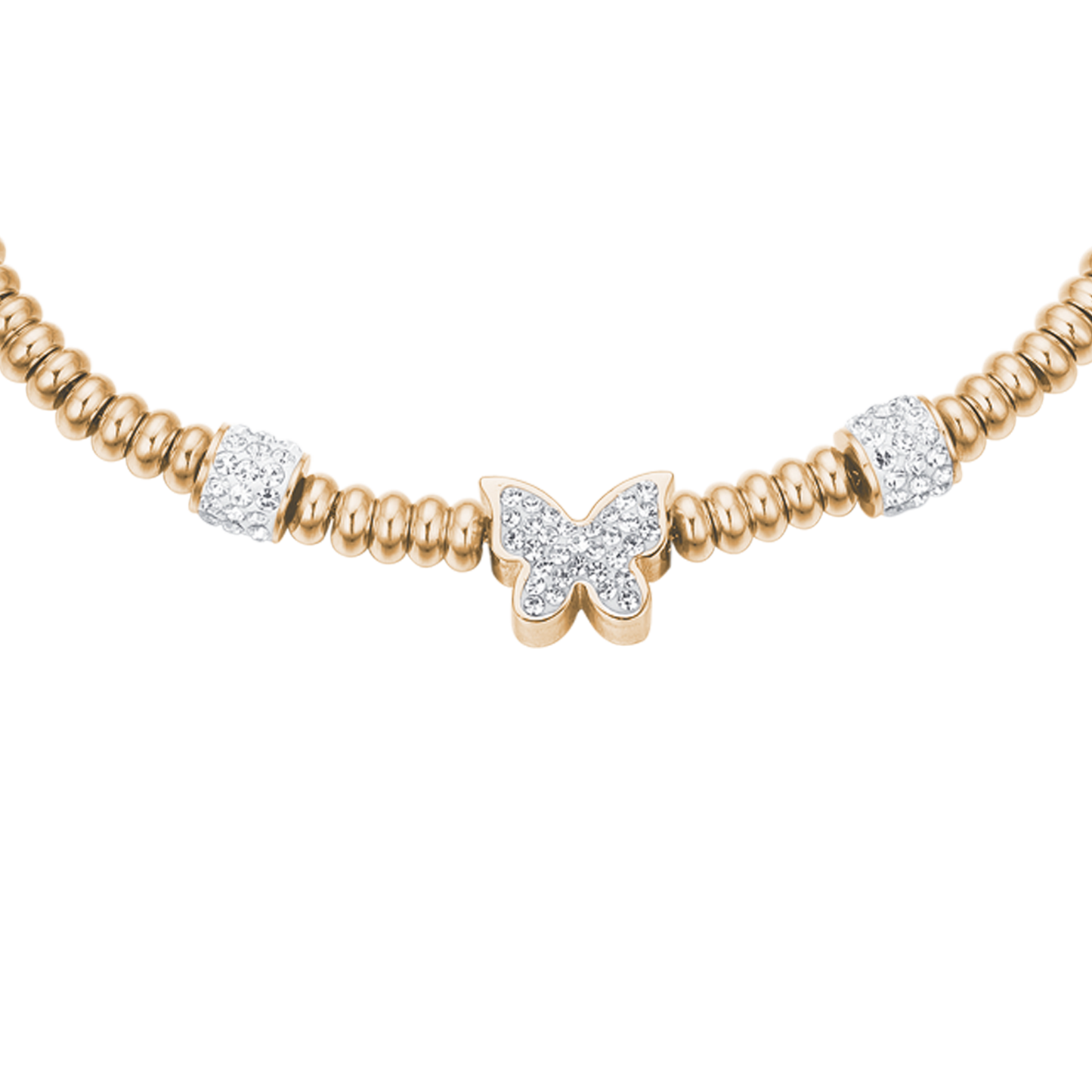 BRACELET ACIER OR IP AVEC PAPILLON EN CRISTAL BLANC