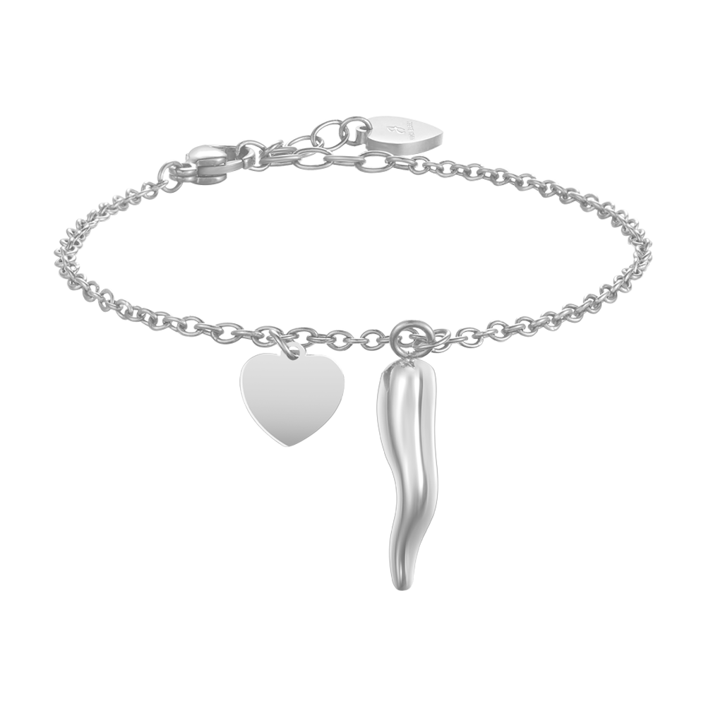 BRACELET FEMME EN ACIER AVEC CŒUR ET CORNE
