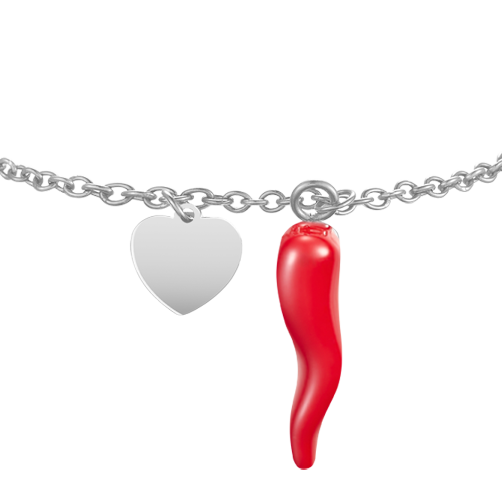 BRACELET FEMME EN ACIER AVEC CŒUR ET CORNE ROUGE