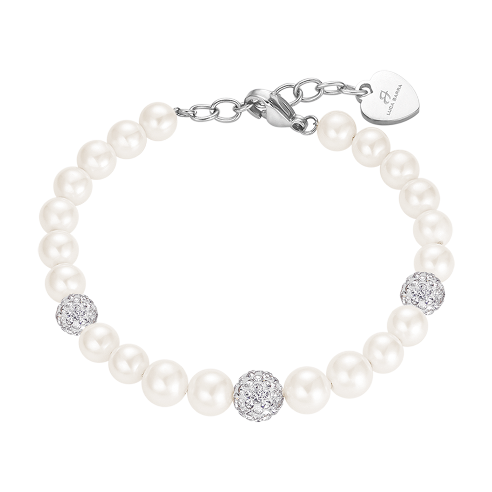 BRACCIALE DONNA DI PERLE SINTETICHE CON CRISTALLI BIANCHI