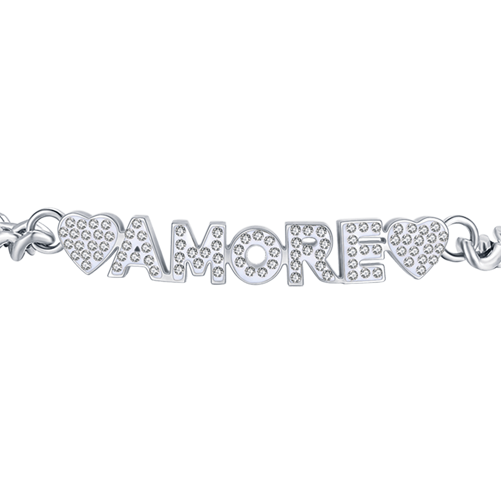 BRACELET D'AMOUR EN ACIER POUR FEMME AVEC CRISTAUX BLANCS