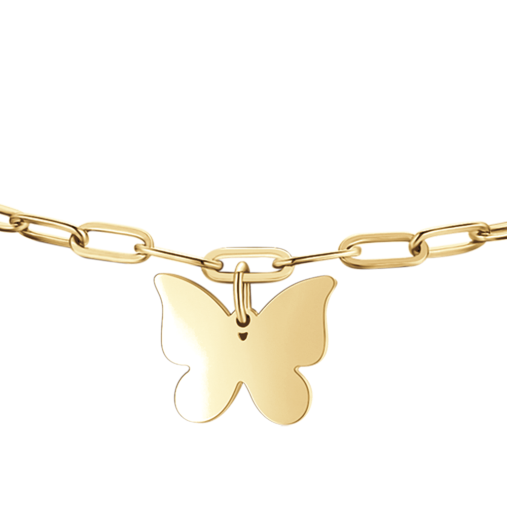 BRACELET POUR FEMME EN ACIER PLAQUÉ OR AVEC CŒUR, PAPILLON ET TRÈFLE À QUATRE FEUILLES