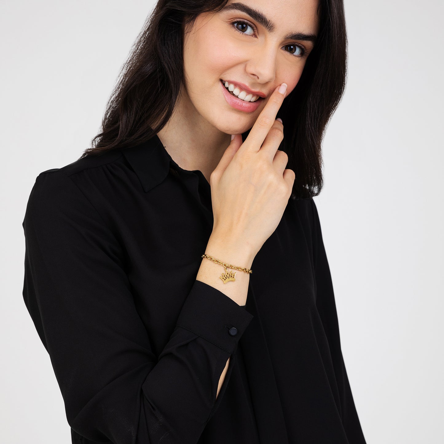 BRACELET FEMME EN ACIER PLAQUÉ OR AVEC COURONNE