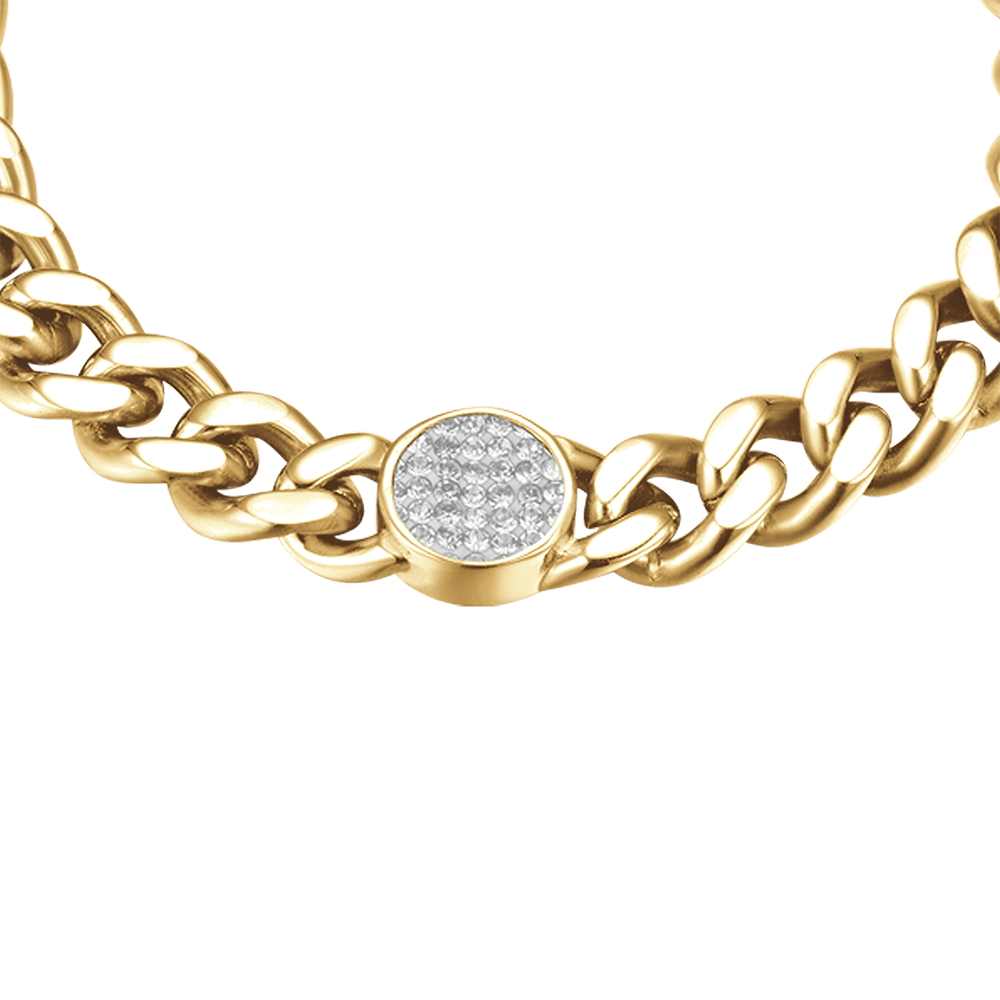 BRACELET FEMME EN ACIER PLAQUÉ OR AVEC ÉLÉMENTS ET CRISTAUX BLANCS