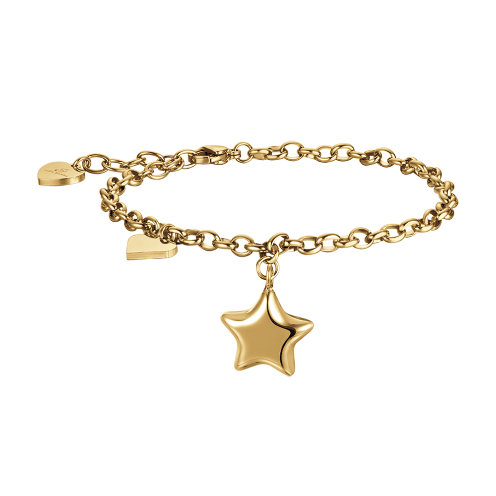 BRACELET FEMME EN ACIER DORÉ IP AVEC ÉTOILE ET CŒUR