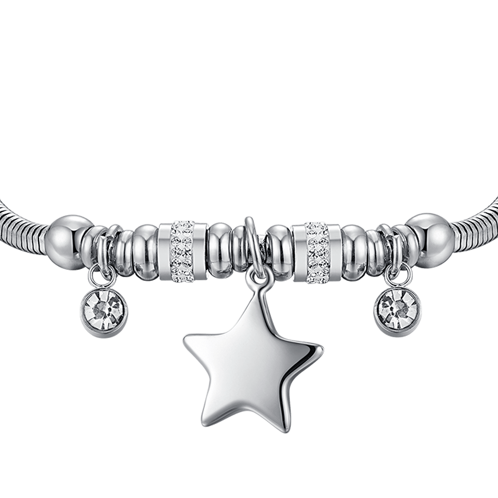 BRACELET POUR FEMME EN ACIER AVEC ÉTOILE ET CRISTAUX BLANCS