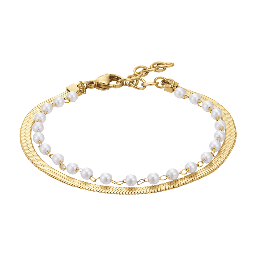 BRACELET FEMME EN ACIER AVEC PERLES BLANCHES