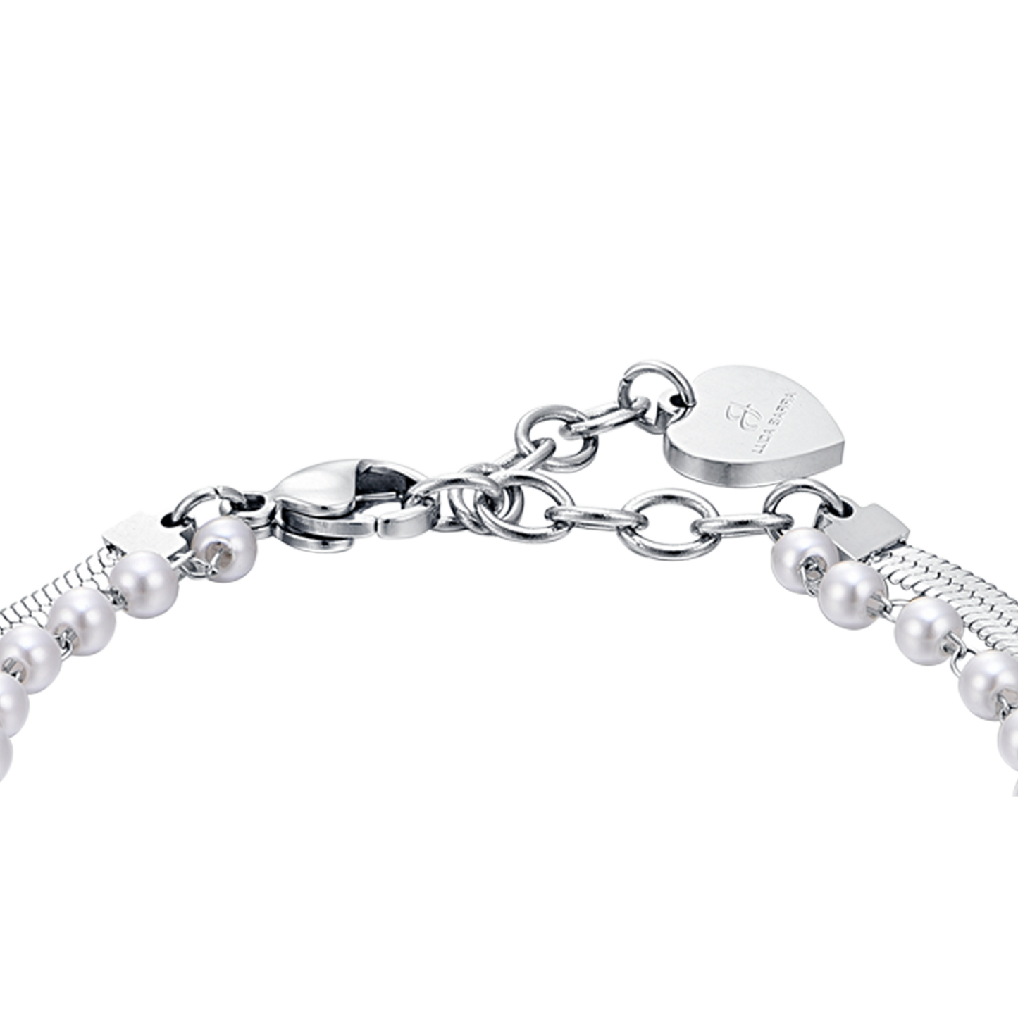 BRACELET POUR FEMME EN ACIER AVEC PERLES BLANCHES, ÉTOILES ET CRISTAUX