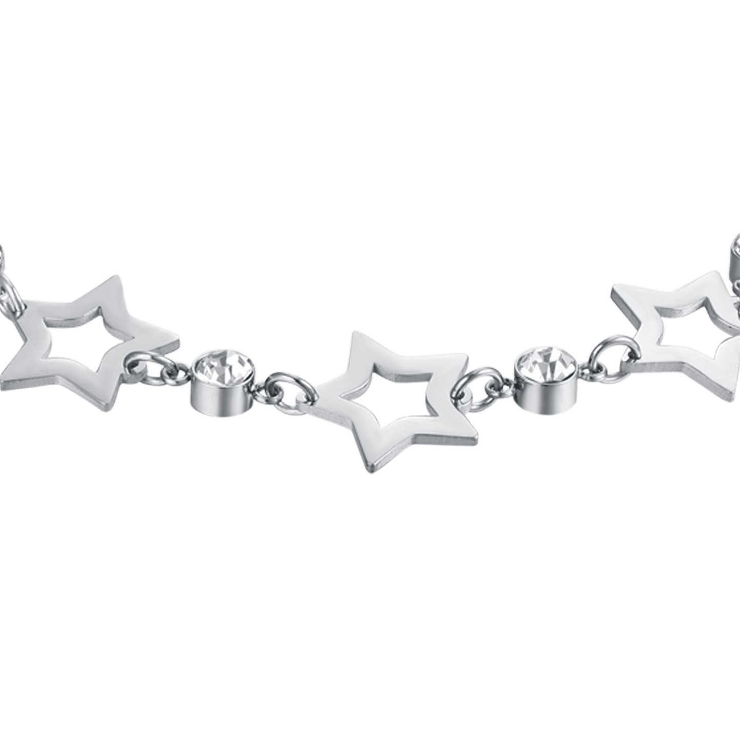 BRACELET POUR FEMME EN ACIER AVEC ÉTOILES AJOURÉES ET CRISTAUX BLANCS