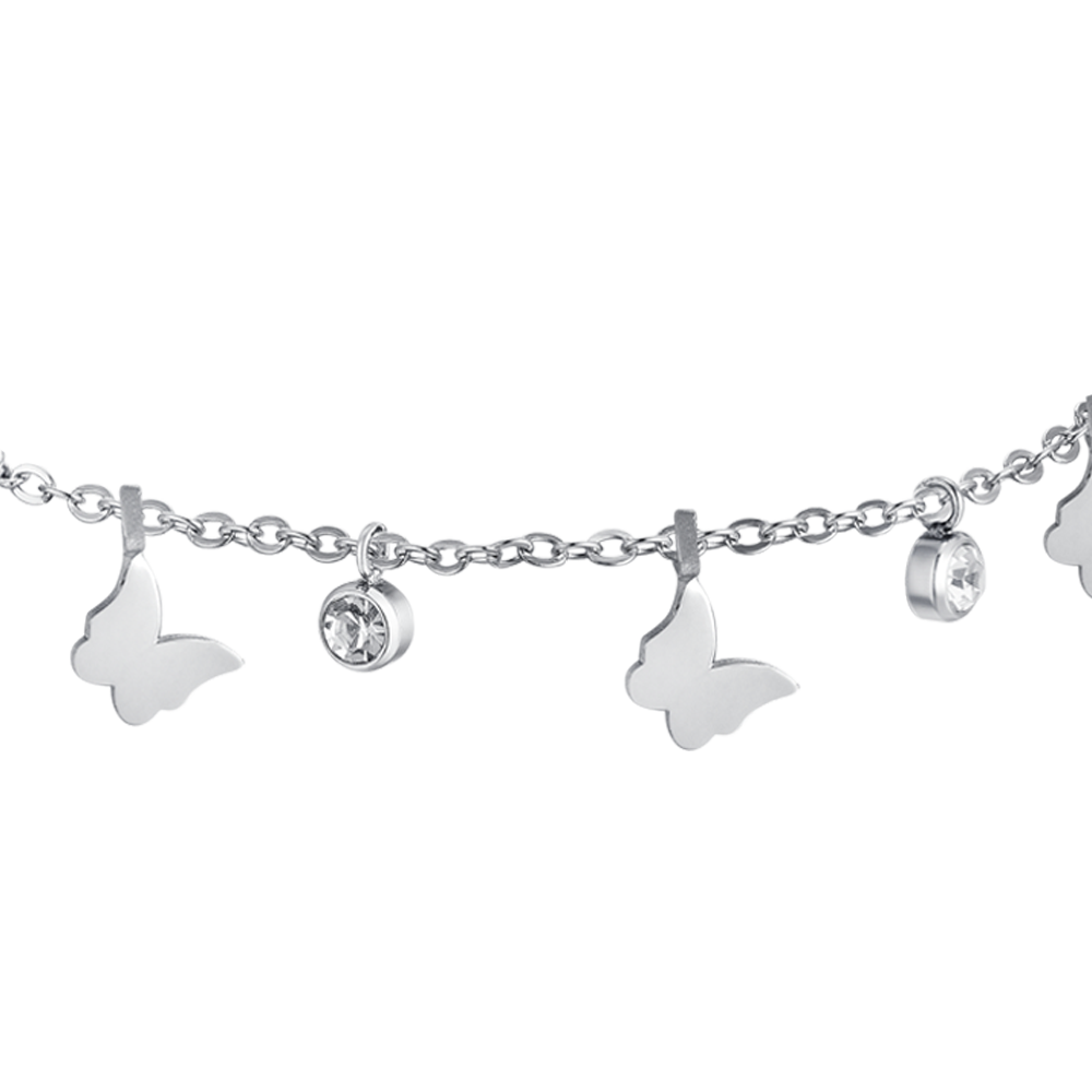 BRACELET FEMME EN ACIER AVEC PAPILLONS ET CRISTAUX