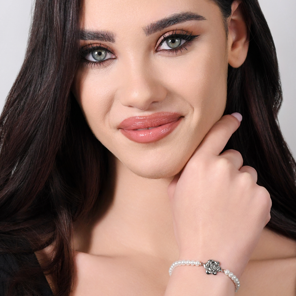 BRACELET FEMME PERLES ET ACIER ROSE