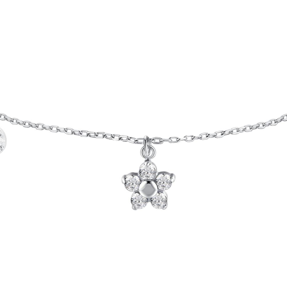BRACCIALE DONNA IN ACCIAIO CON PENDENTE FIORE E PETALI ZIRCONE BIANCO