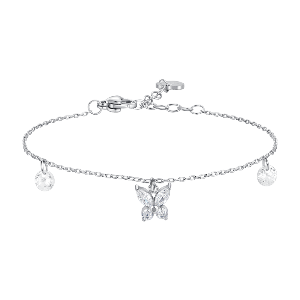 BRACCIALE DONNA IN ACCIAIO CON PENDENTE FARFALLA ED ALI ZIRCONE BIANCO