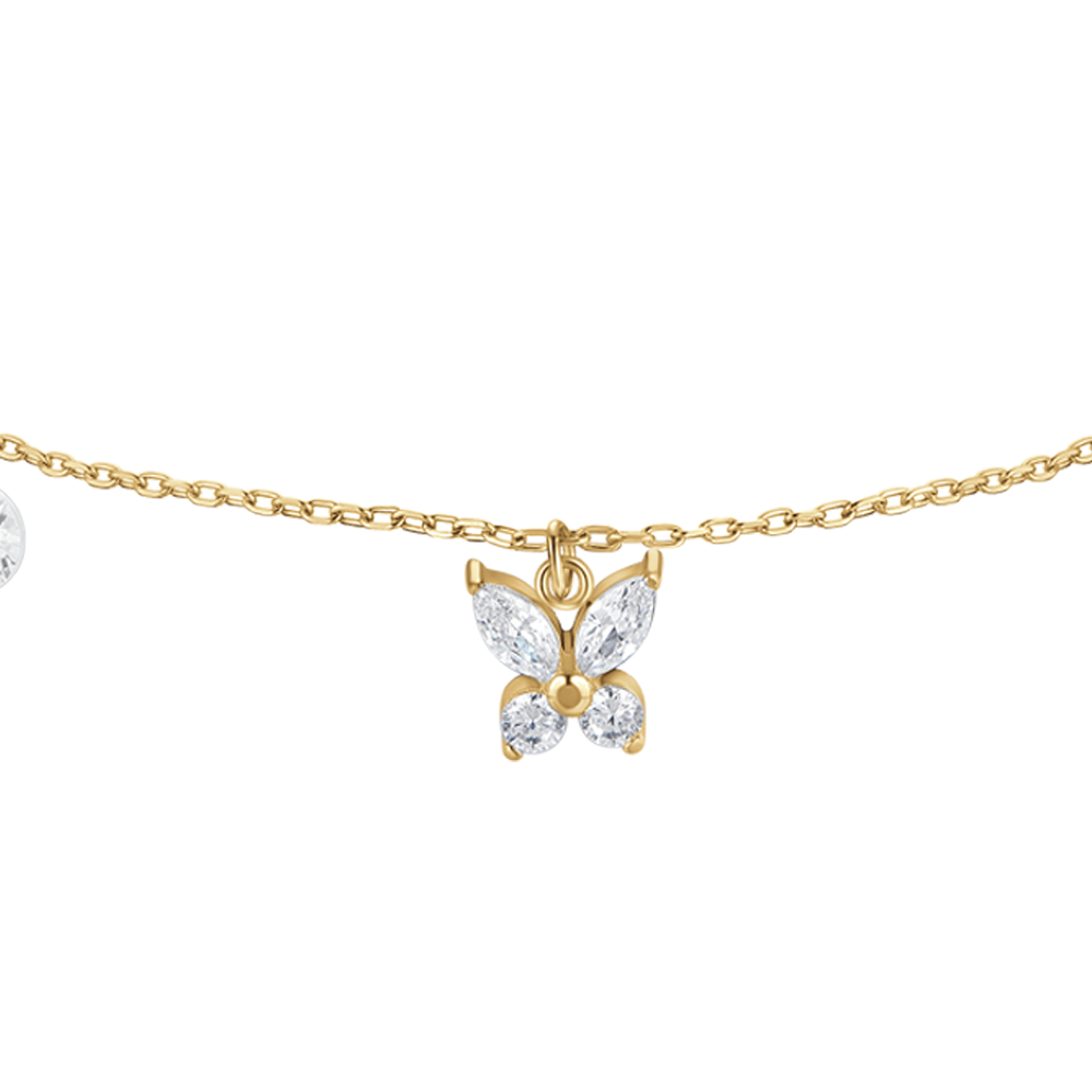 BRACCIALE DONNA IN ACCIAIO COLORE ORO CON PENDENTE FARFALLA ED ALI ZIRCONE BIANC