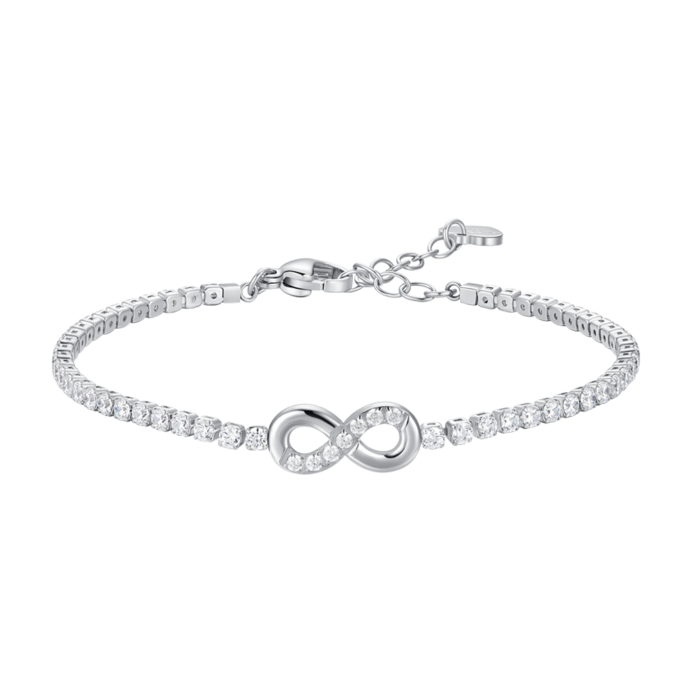 BRACCIALE TENNIS DONNA IN ACCIAIO CON INFINITO E PUNTI LUCE CON ZIRCONI BIANCHI