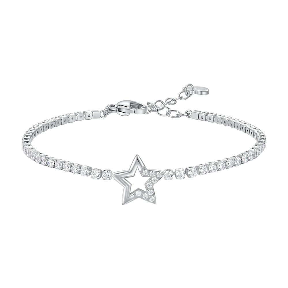 BRACCIALE TENNIS DONNA IN ACCIAIO CON STELLA E PUNTI LUCE CON ZIRCONI BIANCHI