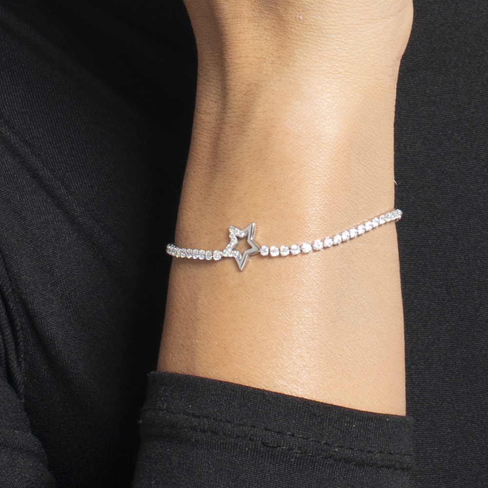 BRACCIALE TENNIS DONNA IN ACCIAIO CON STELLA E PUNTI LUCE CON ZIRCONI BIANCHI
