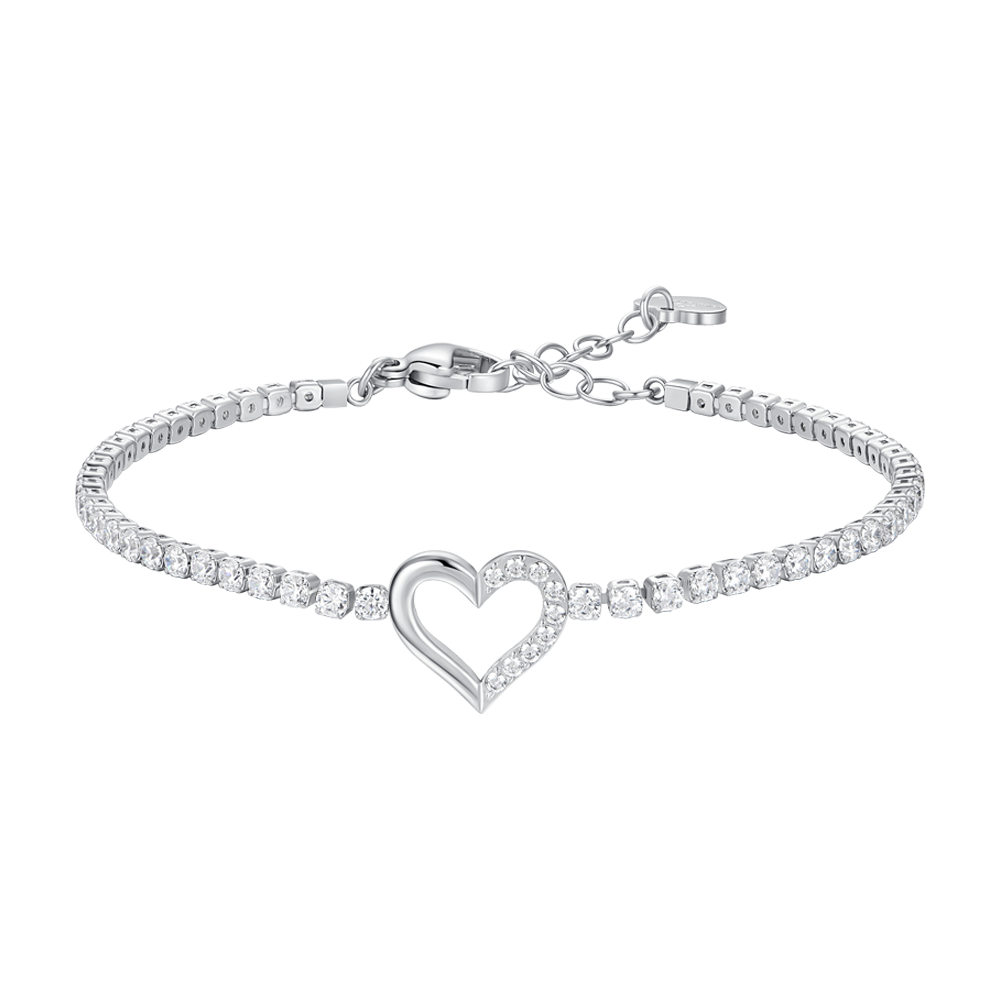 BRACCIALE TENNIS DONNA IN ACCIAIO CON CUORE E PUNTI LUCE DI ZIRCONE BIANCO
