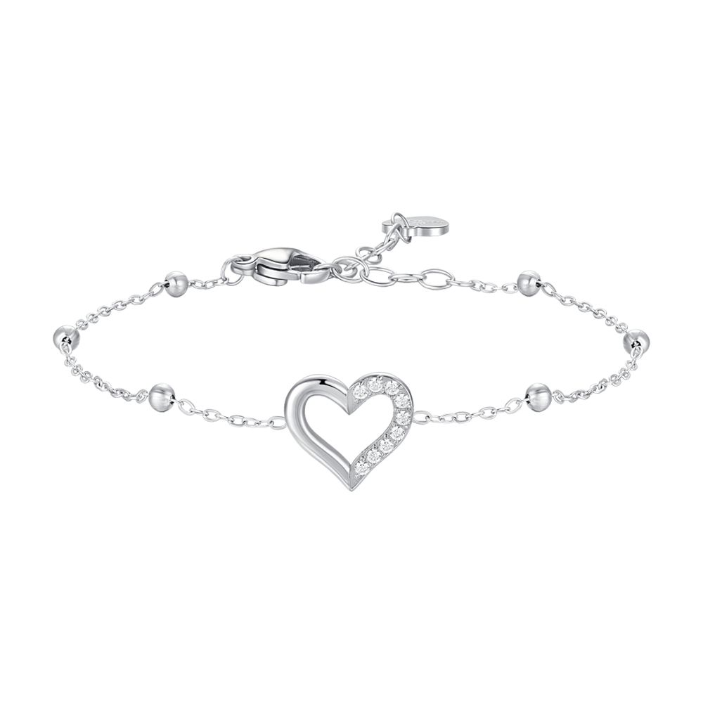 BRACCIALE DONNA IN ACCIAIO CON CUORE E PUNTI LUCE DI ZIRCONE BIANCO