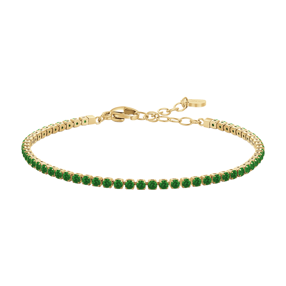 BRACCIALE TENNIS DONNA IN ACCIAIO COLORE ORO CON ZIRCONI VERDI