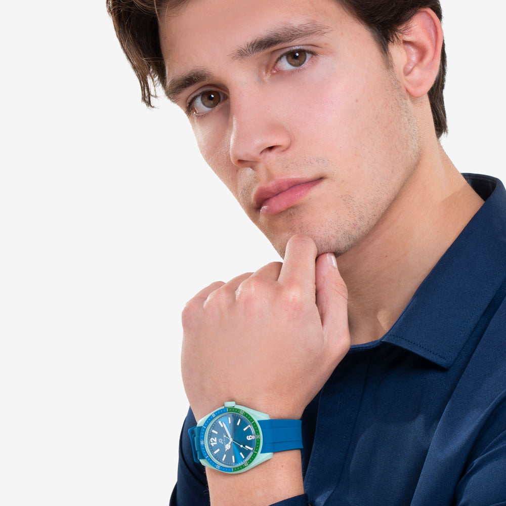MONTRE HOMME EN SILICONE BLEU ET VERT