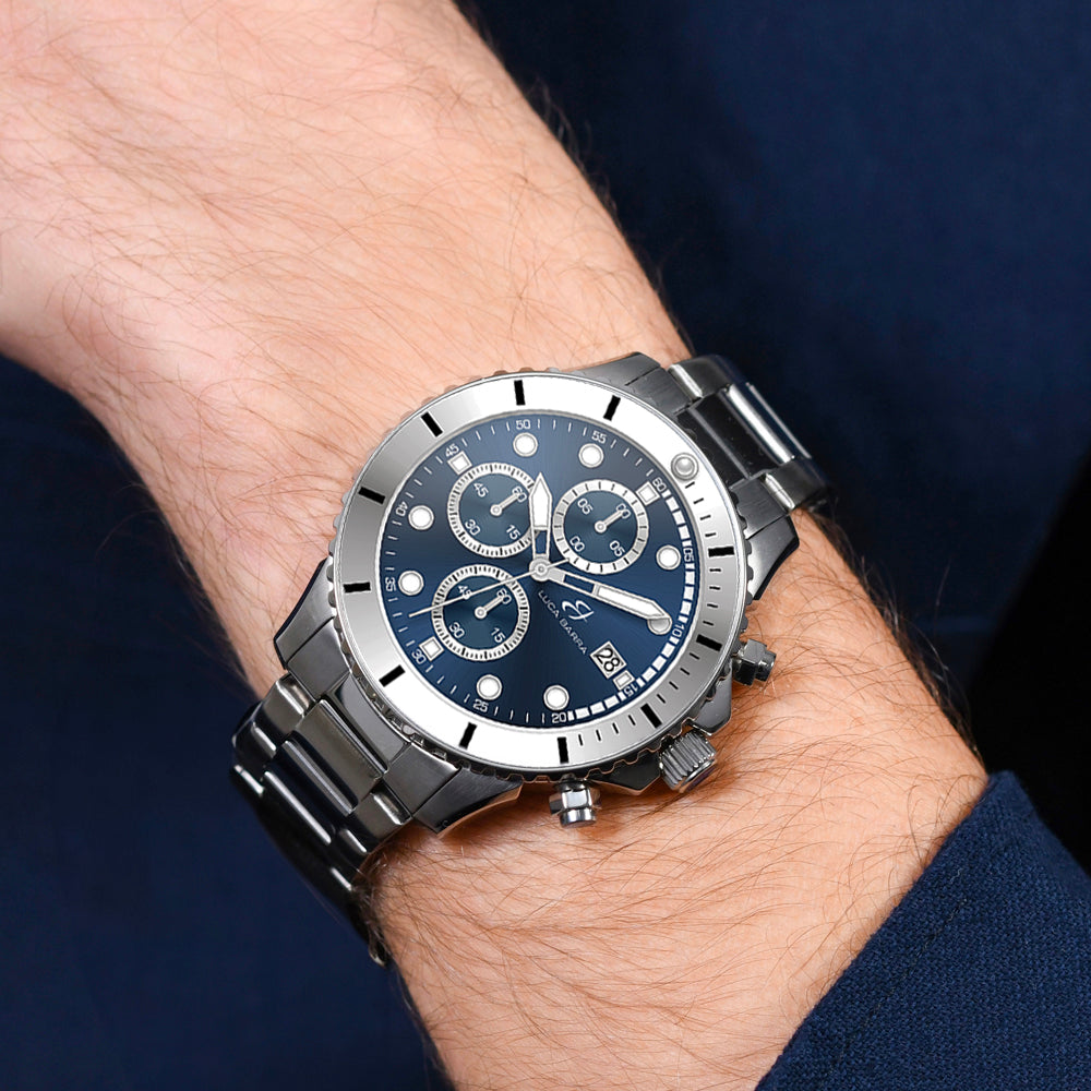 MONTRE HOMME EN ACIER CADRAN BLEU