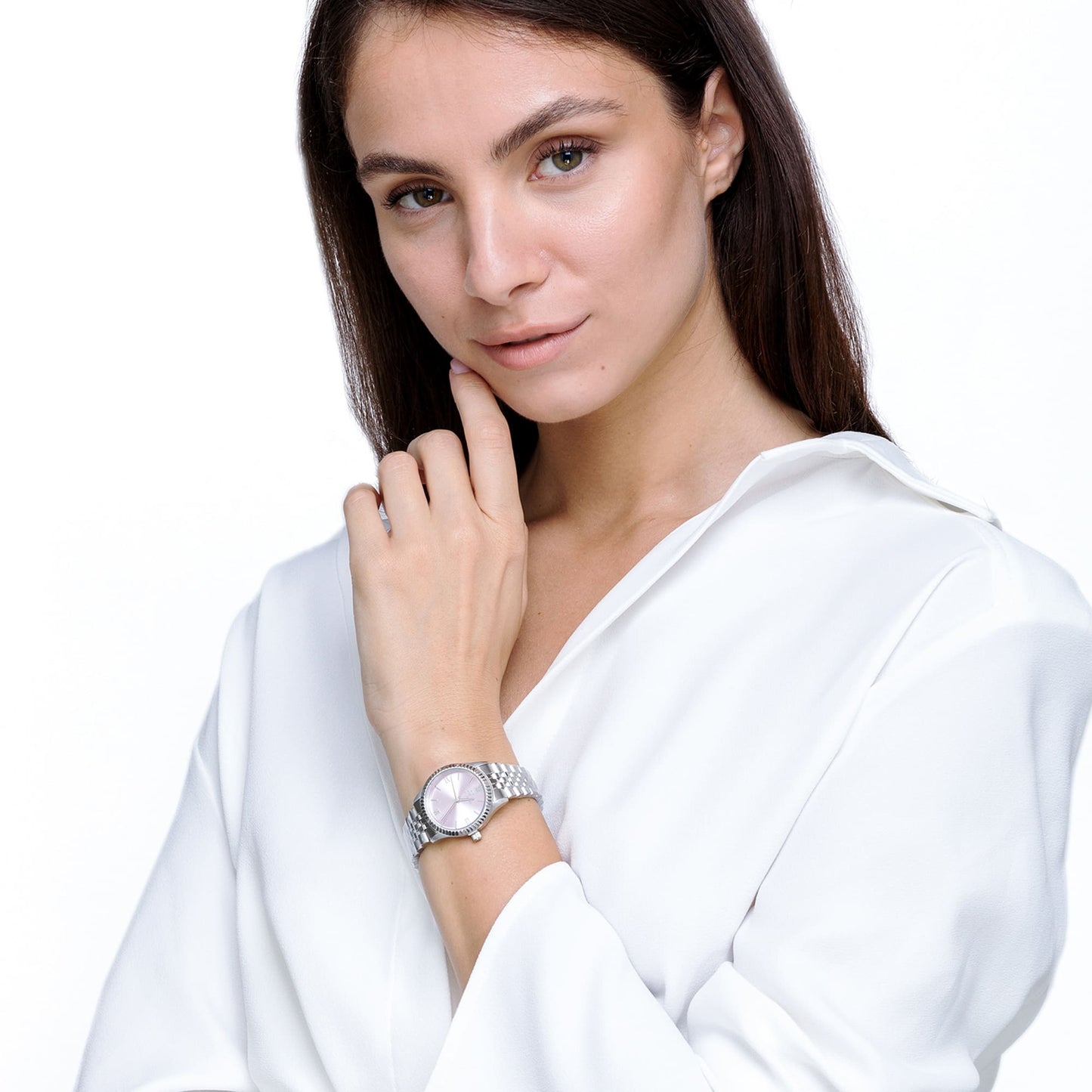 MONTRE POUR DAMES AVEC BOÎTIER EN ACIER ET CADRAN ROSE